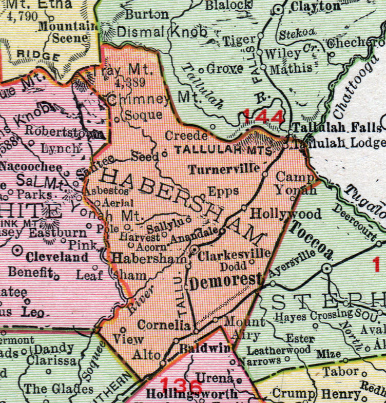 Habersham County, Georgia, 1911, Map, Rand McNally, Clarkesville, Demorest, Cornelia, Baldwin, Mount Airy, Tallulah Falls, Turnerville, Hollywood, Habersham City, Sallylu, Soque, Camp Yonah, Alto, Epps