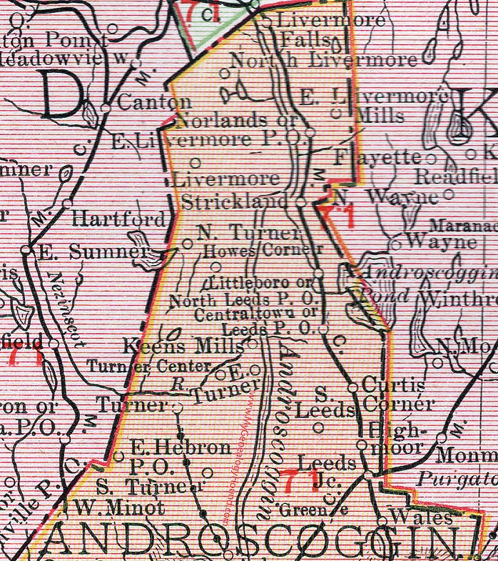 Androscoggin County, Maine, 1912, map, northern half