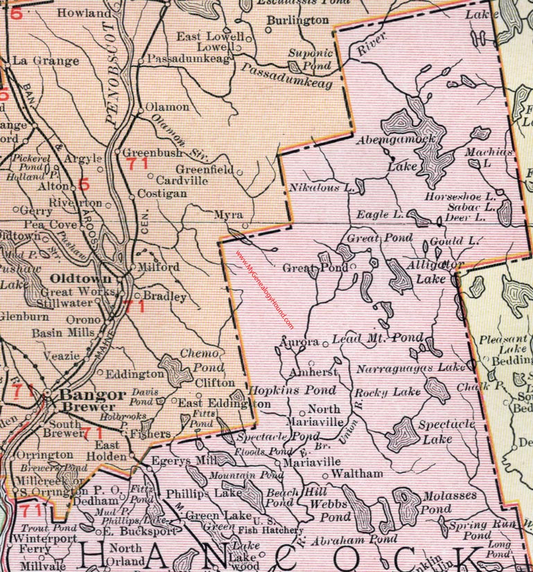Map of the northern portion of Hancock County, Maine