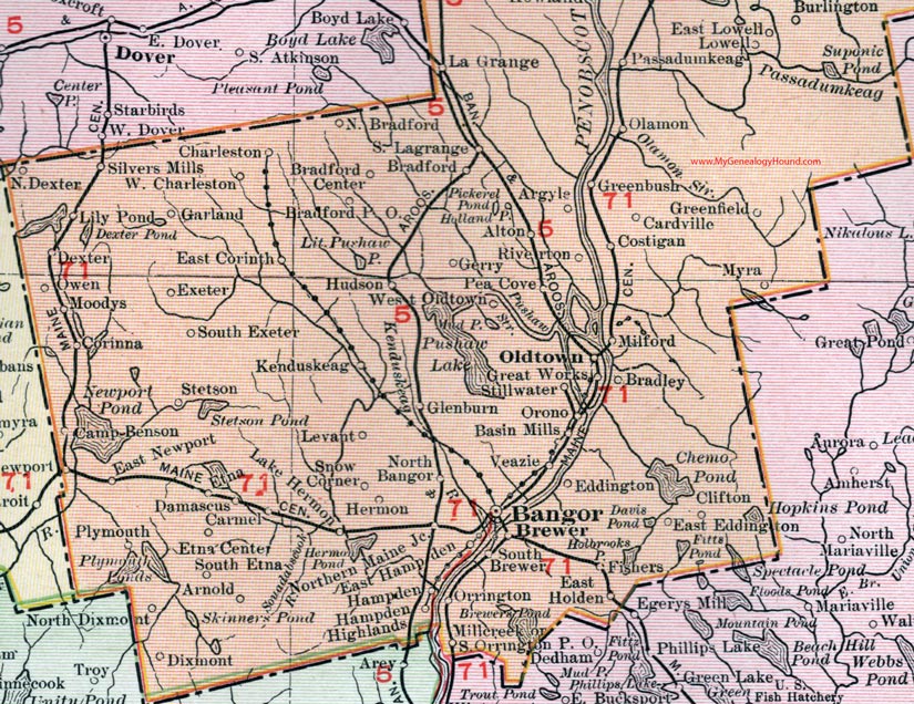 Map of the southern portion of Penobscot County, Maine