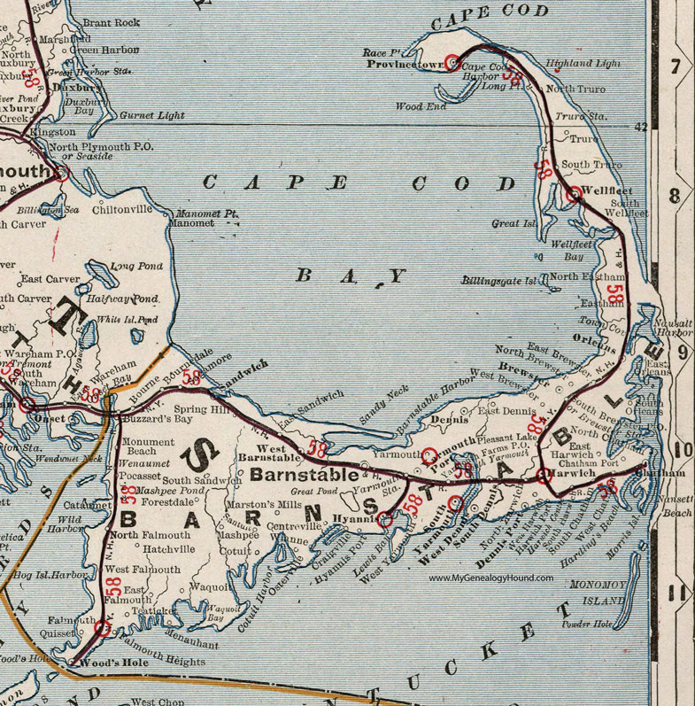 Barnstable County, Massachusetts, 1901, Map, Cram, Bourne, Hyannis, Provincetown, Eastham, Wellfleet, Brewster, Orleans, Dennis, Sandwich, Harwich, Chatham, Dennis Port, Marston's Mills, Osterville, West Barnstable, MA