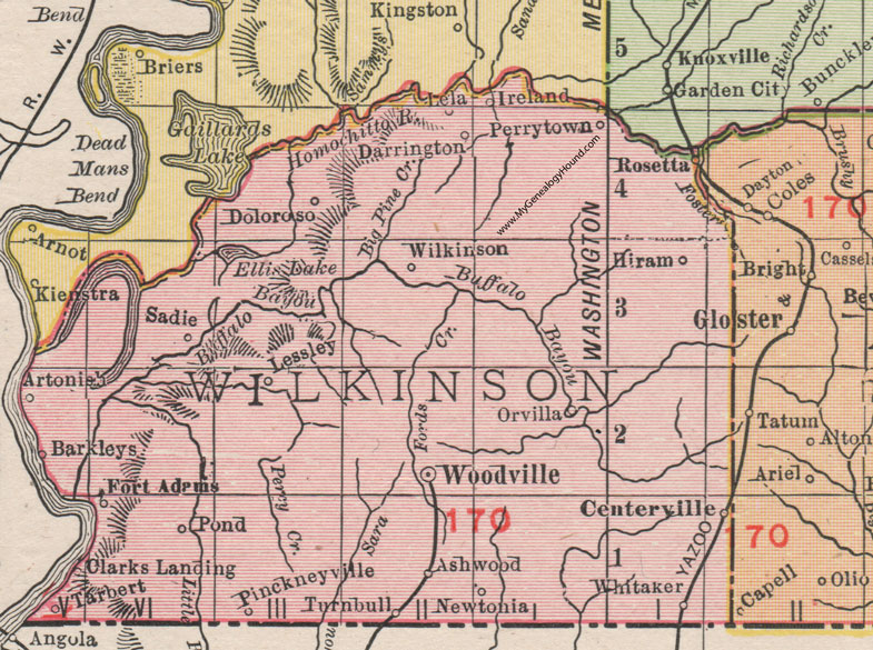 Wilkinson County, Mississippi, 1911, Map, Rand McNally, Woodville, Centreville, Ft. Adams, Pinckneyville, Lessley, Wilkinson City, Tarbert, Turnbull, Newtonia, Rosetta, Darrington, Doloroso, Orvilla, Artonish, Whitaker, Ireland, Ashwood