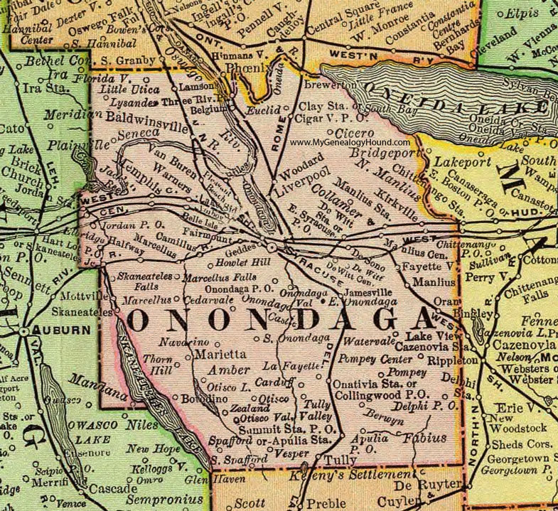 Onondaga County, New York 1897 Map by Rand McNally, Syracuse, Fairmount, Liverpool, Fayetteville, Manlius, Tully, Baldwinsville, Brewerton, Camillus, Skaneateles, NY