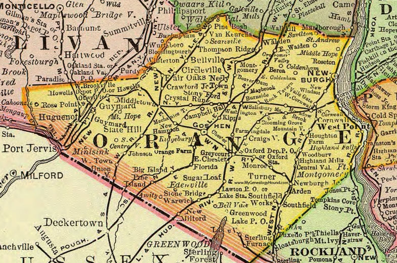 Orange County, New York 1897 Map by Rand McNally, Newburgh, Middletown, West Point, Walden, Montgomery, Port Jervis, Warwick, Goshen, Monroe, Vails Gate, Cornwall, New Windsor, NY