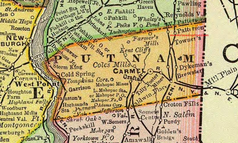 Putnam County, New York 1897 Map by Rand McNally, Carmel, Mahopac, Patterson, Brewster, Cold Spring, Putnam Valley, Garrison, Farmers Mills, Storm King, Kent Cliifs, NY