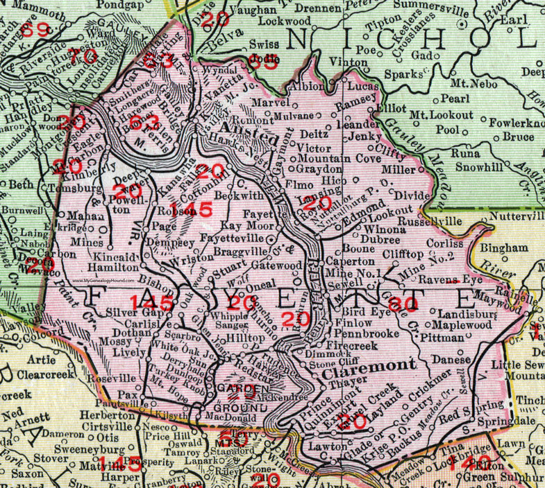 Fayette County, West Virginia 1911 Map by Rand McNally, Fayetteville, Claremont, Allsted, Mt. Hope, Kilsyth, Victor, Hico, Ramsey, Beckwith, Smithers, Mt. Carbon, Kimberly, Dothan, Pax, Danese, WV