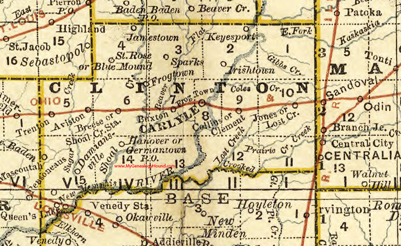 Clinton County, Illinois 1881 Map, Carlyle, Breese, Trenton, Germantown, Aviston, Frog Town, Hanover