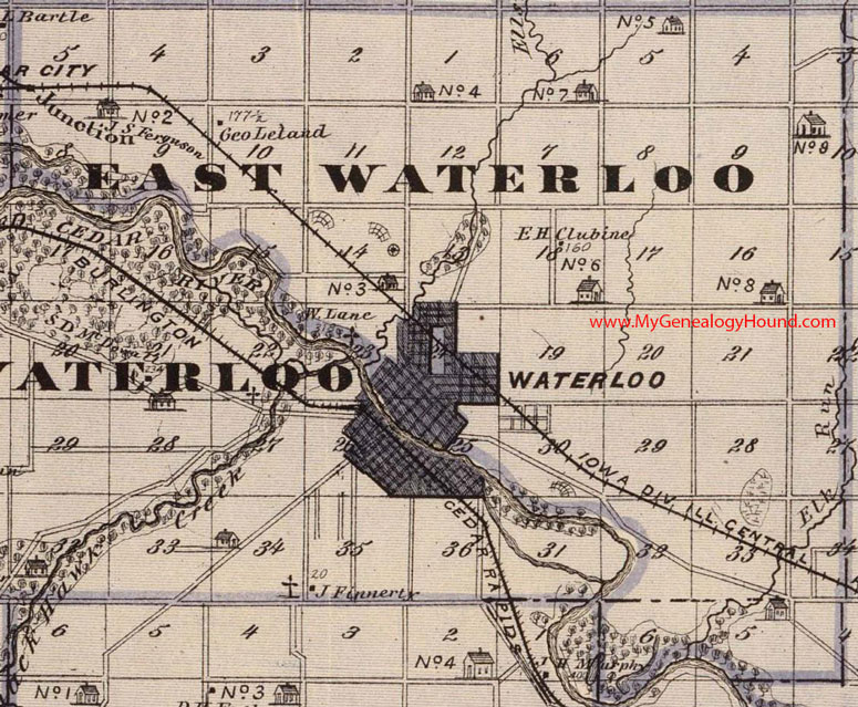 East Waterloo Township, Black Hawk County, Iowa, 1875, Map, Waterloo, IA