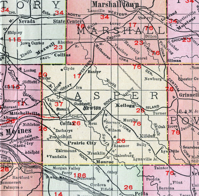 Jasper County, Iowa, 1911, Map, Newton, Colfax, Monroe, Kellogg, Baxter, Mingo, Valeria, Prairie City, Reasnor, Sully, Lynnville, Killduff, Vandalia, Galesburg, Seevers, Prairiebell, Fairmount, Metz, Oswalt, Zacharys, Newburg, Amboy