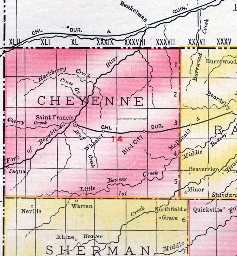 Cheyenne County, Kansas, 1911 Map, St. Francis, Wheeler, Bird City, Jaqua