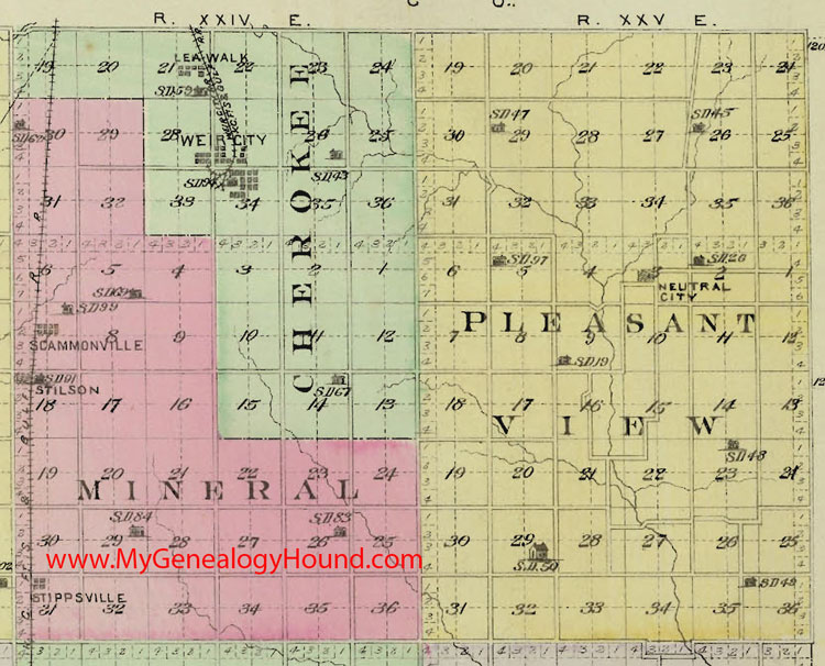 Northeast Cherokee County Map Cherokee Township, Mineral Township, Pleasant View Township, KS