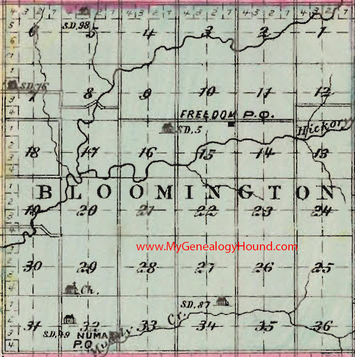Bloomington Township, Butler County, Kansas 1887 Map Freedom, Numa, KS