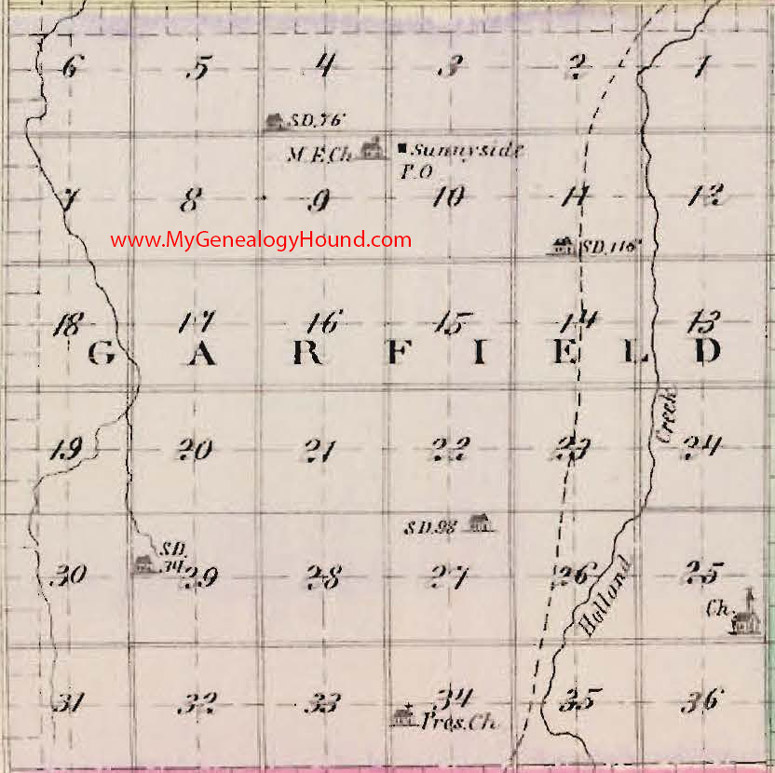 Garfield Township, Dickinson County, Kansas 1887 Map Sunnyside, KS