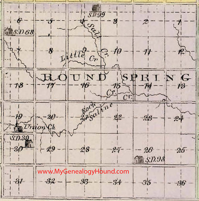 Round Spring Township, Mitchell County, Kansas 1887 Map KS
