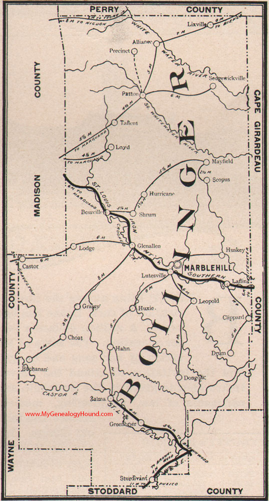 Bollinger County, Missouri Marble Hill, Zalma, Leopold, Sedgewickville, Sturdivant, Patton, MO