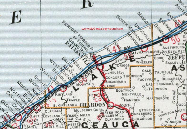 Lake County, Ohio 1901 Map Painesville, Willoughby, Wickliffe, Mentor, Perry, Madison, Kirtland, Driggs, Wheeler, Salida, OH