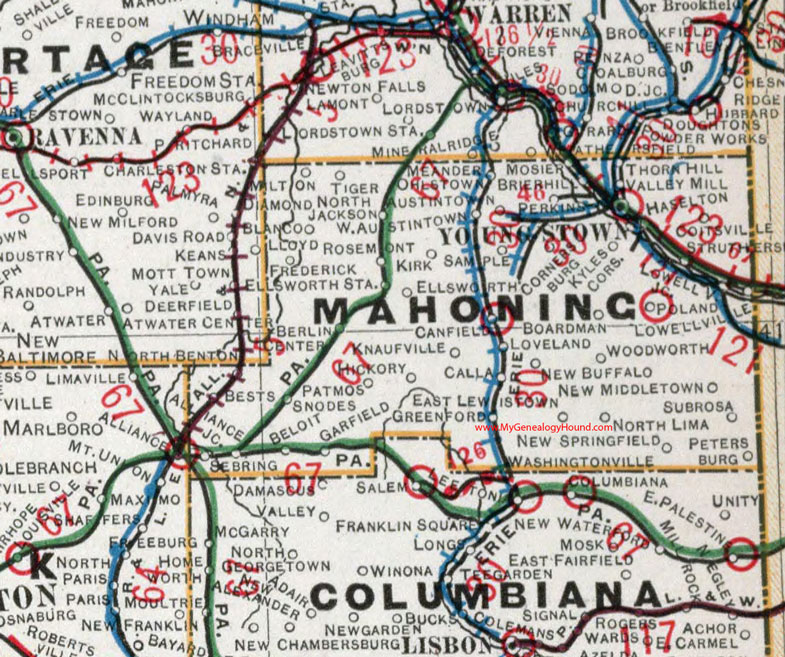 Mahoning County, Ohio 1901 Map Youngstown, Canfield, Austintown, Struthers, Lowellville, Boardman, Woodworth, North Lima, Berlin Center, New Middletown, OH