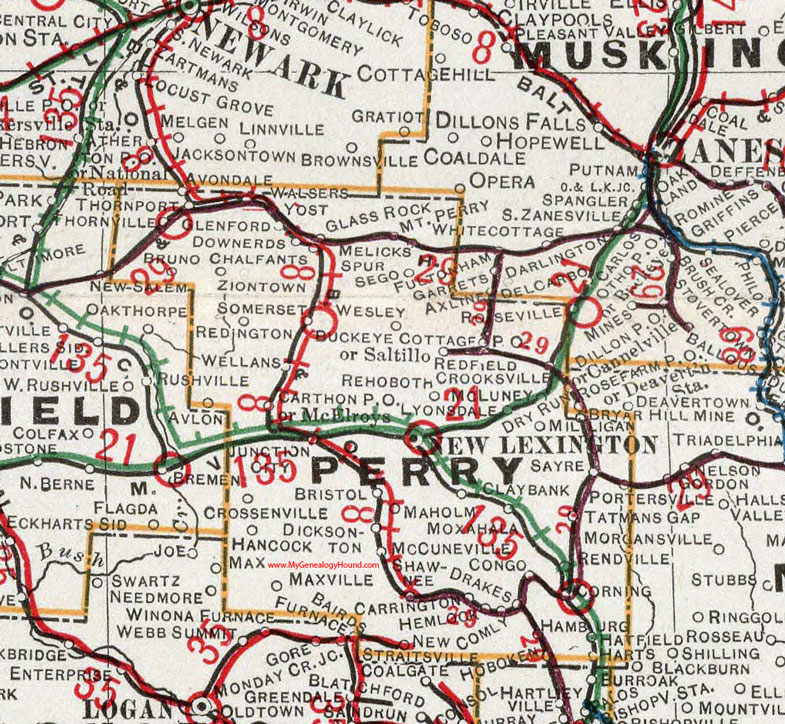 Perry County, Ohio 1901 Map, New Lexington, Somerset, Junction City, Shawnee, New Straitsville, McCuneville, Thornville, Glenford, Mount Perry, Crooksville, OH