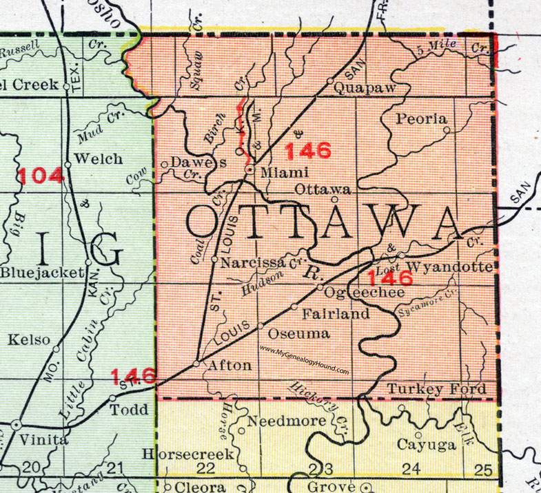 Afton, Dawes, Fairland, Narcissa, Ogeechee, Oseuma, Ottawa, Peoria, Turkey Ford