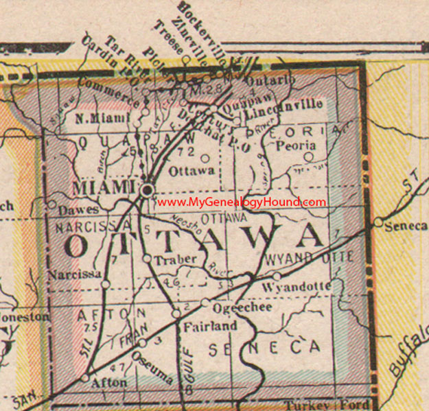 Ottawa County, Oklahoma, Miami, Picher, Commerce, Wyandotte, Ogeechee, Fairland, Narcissa, Dawes, Lincolnville, OK