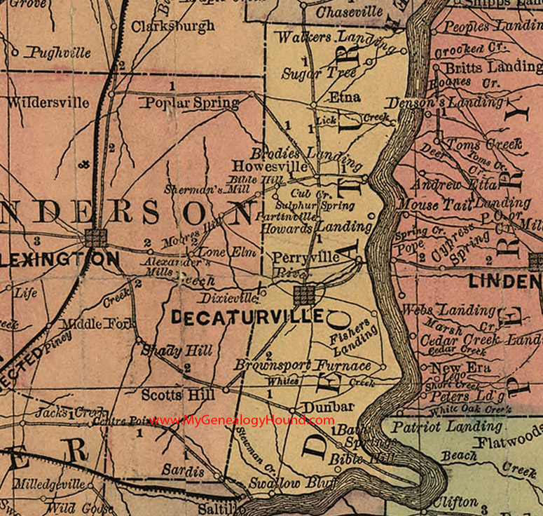 Decatur County, Tennessee 1888 Map Decaturville, Howesville, Etna, Perryville, Dunbar, Partinville, Bible Hill, Brownsport Furnace, TN