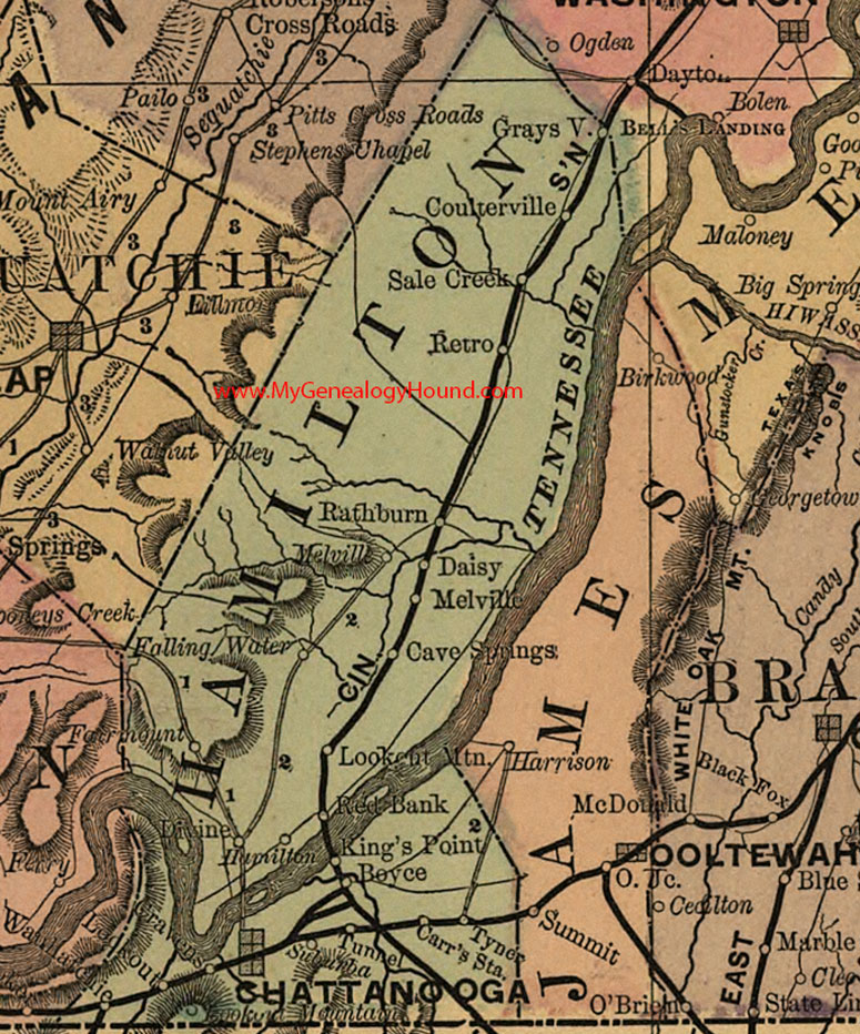 Hamilton County James County, Tennessee Chattanooga, Ooltewah, Daisy, Red Bank, Retro, Coulterville, Rathburn, Melville, Lookout Mountain, Boyce, TN