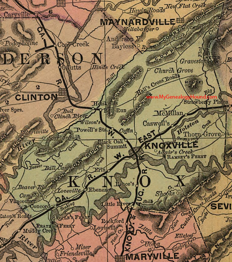 Knox County, Tennessee 1888 Map Knoxville, Black Oak Summit, Erin, Bruce's, Ebenezer, Loveville, Concord, Campbell, Coffin, TN