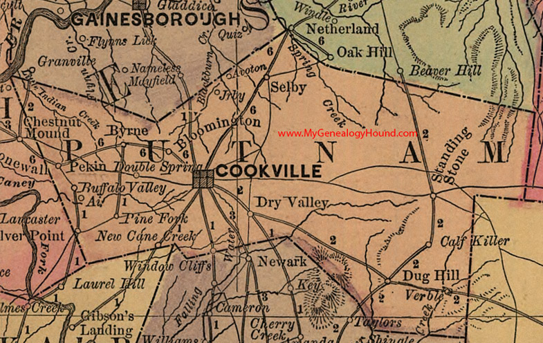 Putnam County, Tennessee 1888 Map Cookeville, Double Springs, Window Cliffs, Avoton, Verble, Ai, Pekin, Byrne, Bloomington, Calf Killer, Jrby, TN