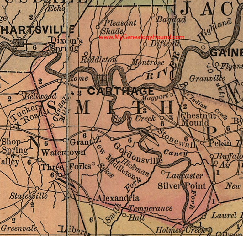 Smith County, Tennessee 1888 Map Carthage, Bagdad, Difficult, Riddleton, Montrose, Rome, Maggart, Grant, Sykes, Hickman, Stonewall, Lancaster, TN