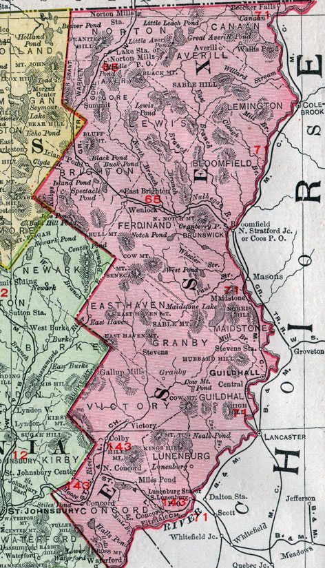 Essex County, Vermont, 1911, Map, Rand McNally, Guildhall, Canaan, Island Pond, East Haven, Concord, Lunenburg, North Concord, Granby