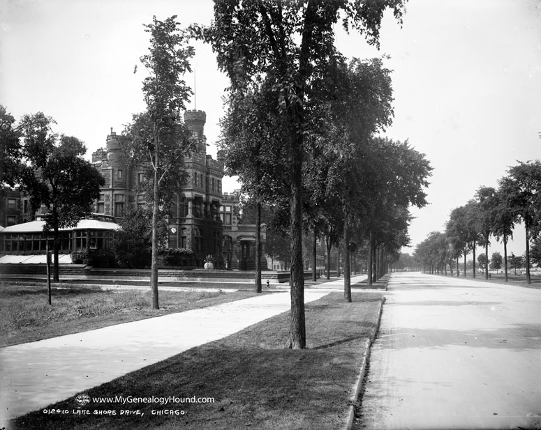 Chicago, Illinois, Potter Palmer Mansion on Lake Shore Drive facing Lake Michigan, historic photo