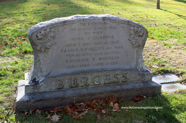 Springfield, Massachusetts, Thornton W. Burgess, tombstone and grave, photo