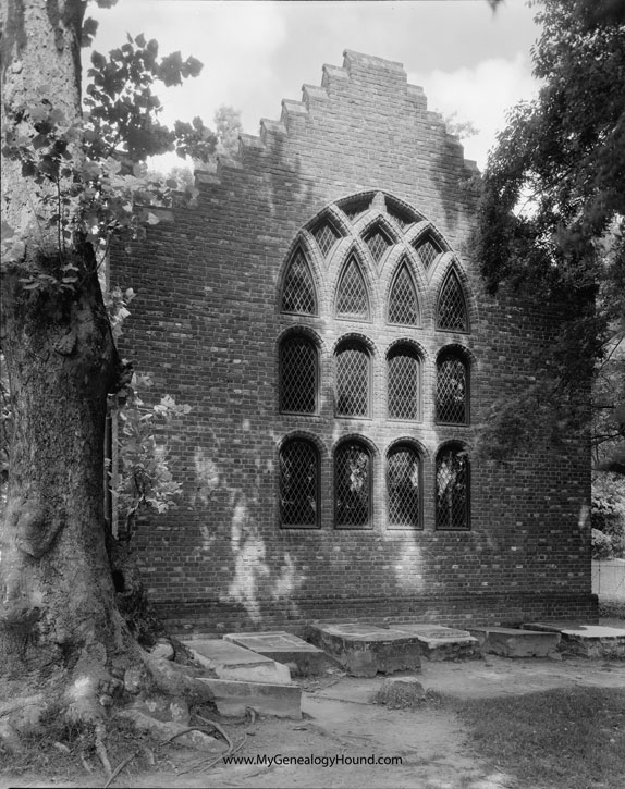 new Jamestown church building built in 1906, back view