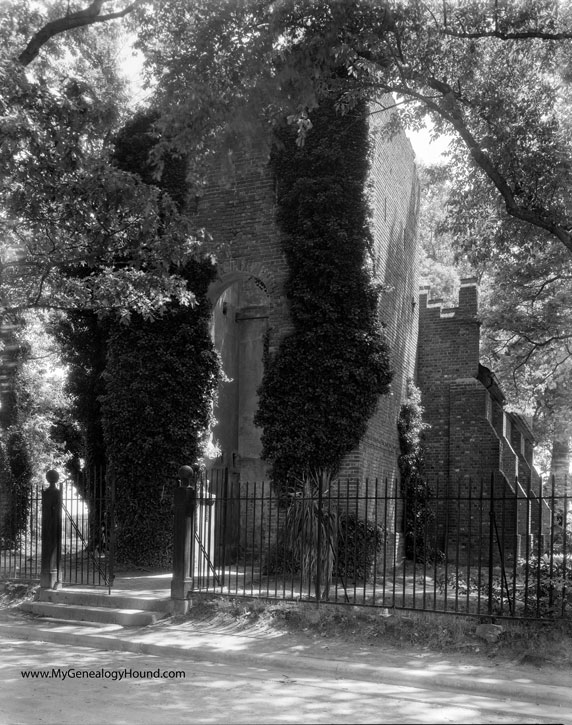 1930 view of the old Church Tower (1639) and new Church building (1906)