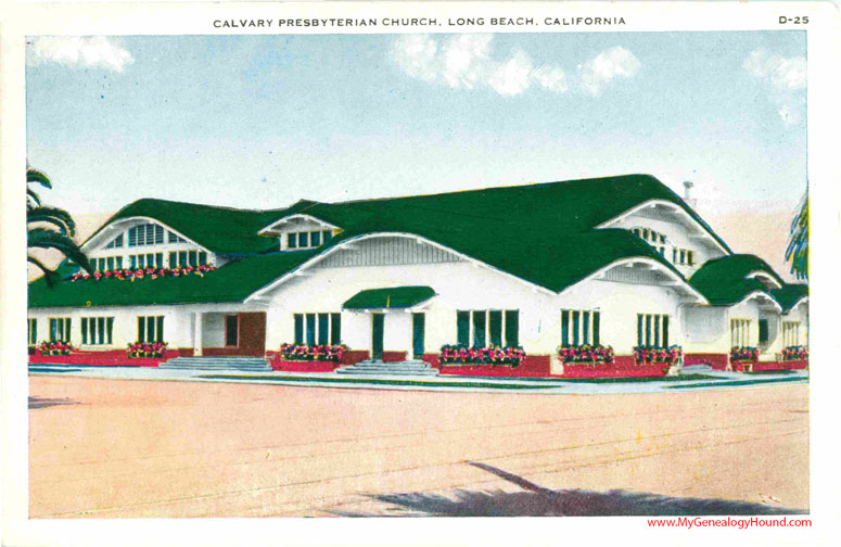 Long Beach, California, Calvary Presbyterian Church, vintage postcard photo