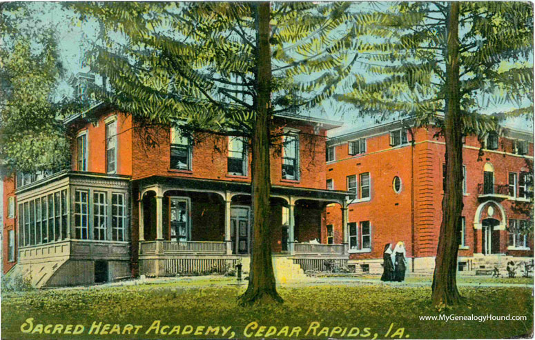 Cedar Rapids, Iowa, Sacred Heart Academy, vintage postcard, historic photo