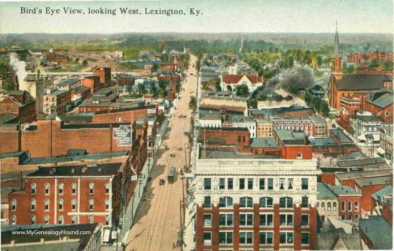 Lexington, Kentucky, Birds Eye View Looking West, vintage postcard, historic photo