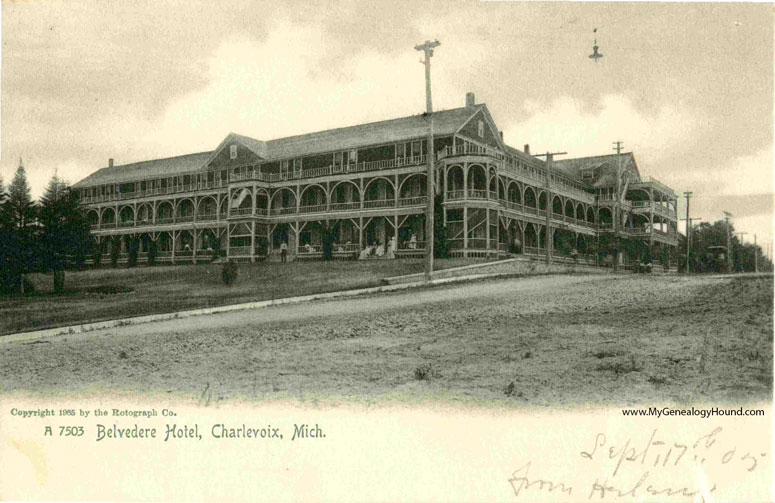 Charlevoix Michigan, Belvedere Hotel, vintage postcard photo