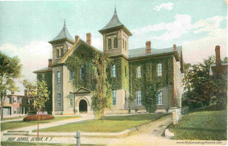 Geneva, New York, High School, vintage postcard, historic photo
