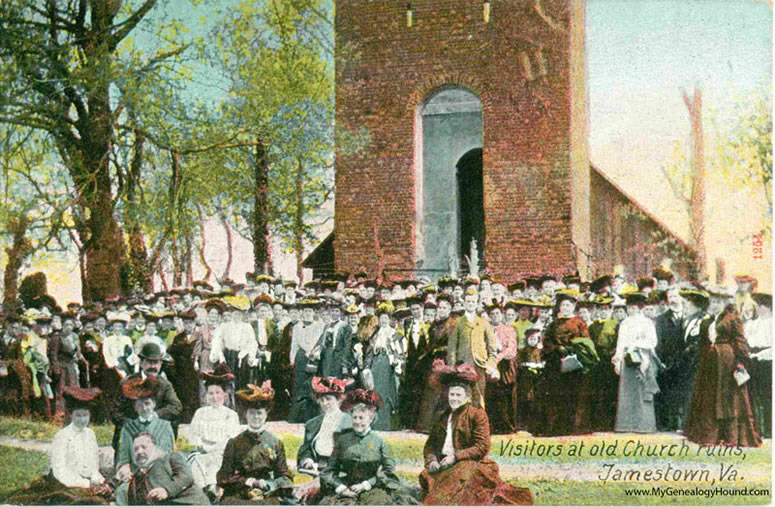 Visitors at old Church ruins, Jamestown, Virginia